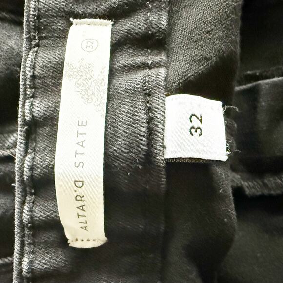 ALTAR'D STATE | Worn Raw Hem Black Wide Flare Denim Stretch Jeans | 32, 14, XL - Picture 7 of 10